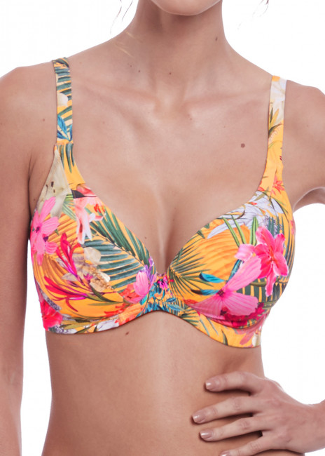 Fantasie Swim Anguilla bikiniöverdel plunge D-M kupa mönstrad gul